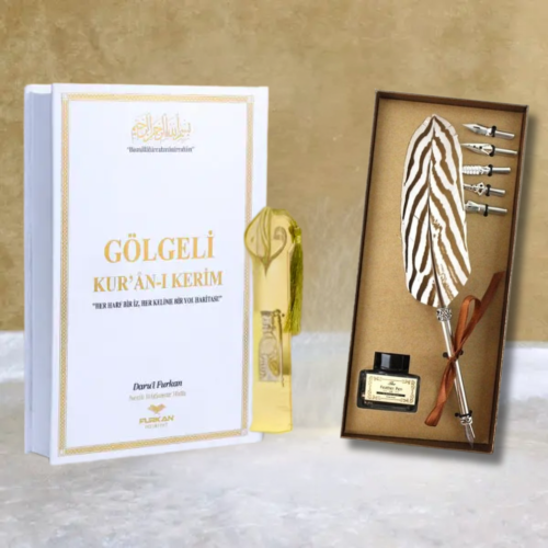 Gölgeli Kuranı Kerim & Kalem Seti - Beyaz