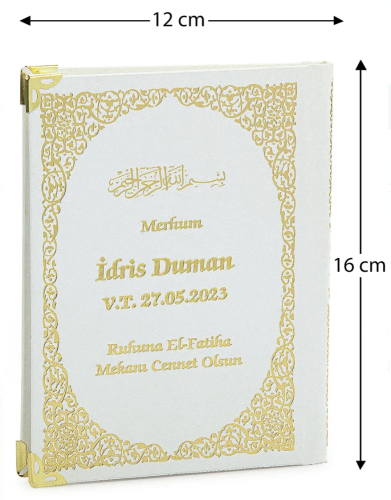 İsim Baskılı Ciltli Yasin Kitabı - Çanta Boy - Beyaz