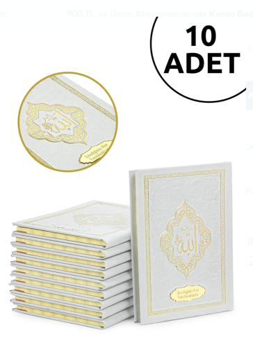 10 Adet İsme Özel Kabartmalı Ciltli Yasin Kitabı - Beyaz