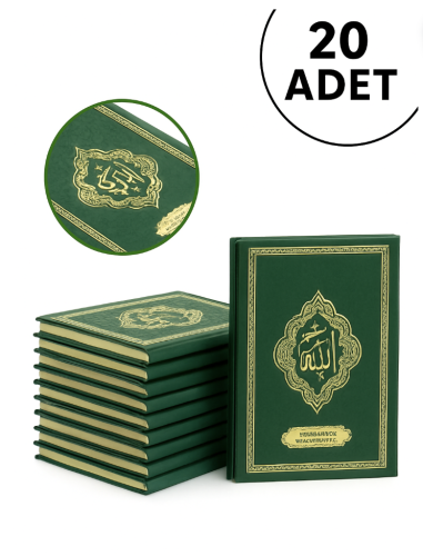20 Adet İsme Özel Kabartmalı Ciltli Yasin Kitabı - Yeşil